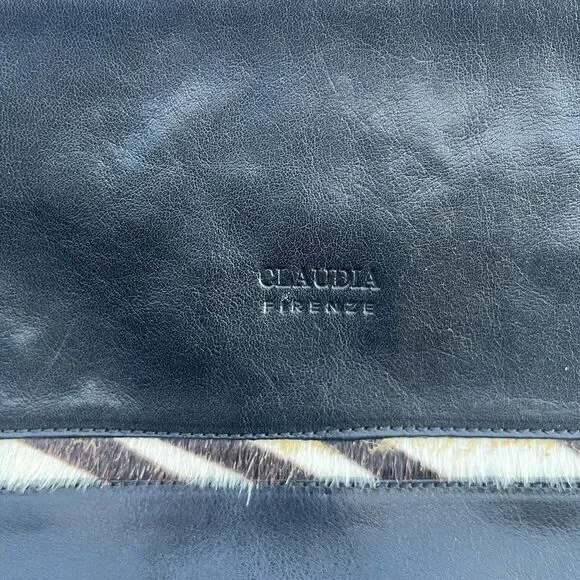 Claudia Firenze 💫Black💫 Leather Clutch Faux Fur - Picture 2 of 6